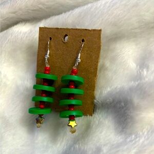 Red and Green Medicine Cap Earrings Handmade Christmas Colors
